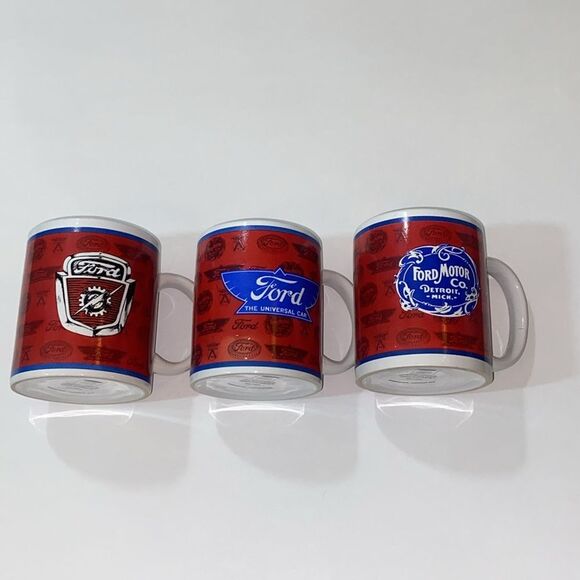 3 Different Four Motor Co Automobile Coffee Mugs Ford Lightning Bolt Crest Red - Picture 1 of 9